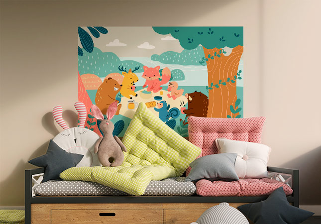 Adhesive poster in room