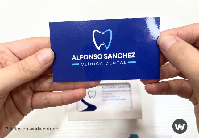 Details of Workcenter's glossy finish business cards