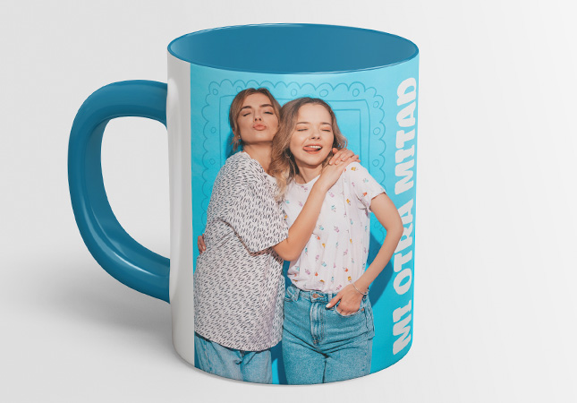 Personalized mug with handle light blue interior