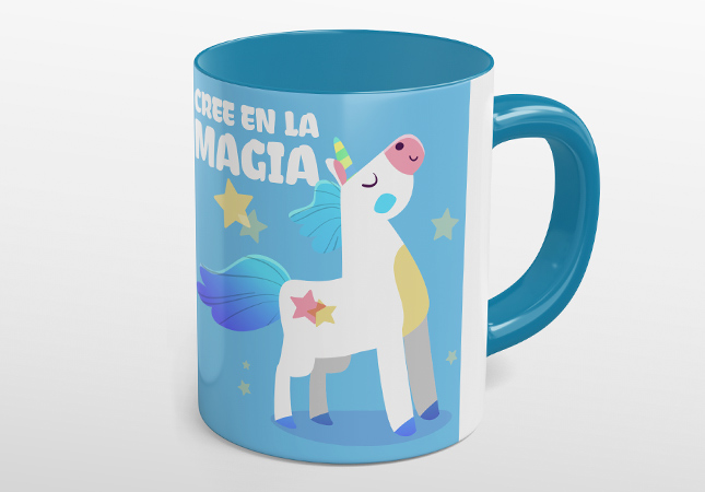 Personalized mug with handle light blue interior